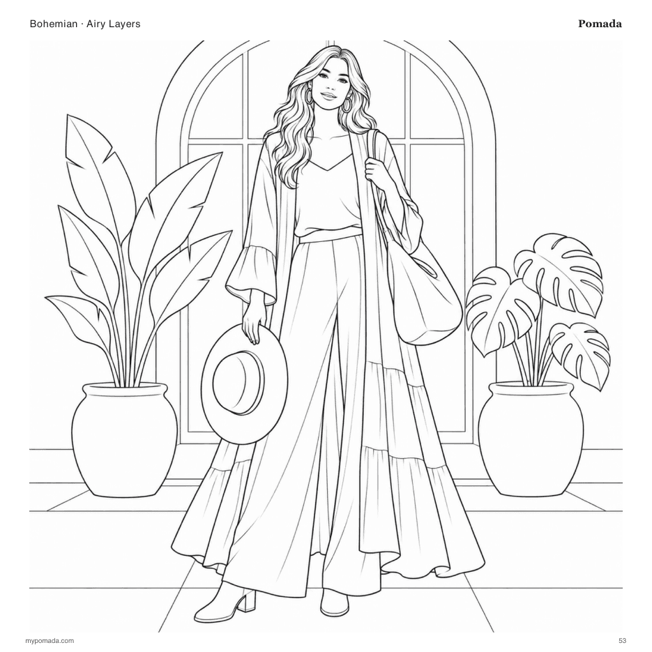 Bohemian Airy Layers fashion coloring page from the Pomada book