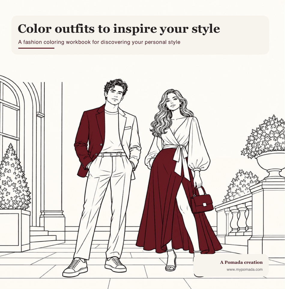 Cover of Color Outfits to Inspire Your Style, showing two partly colored fashion looks