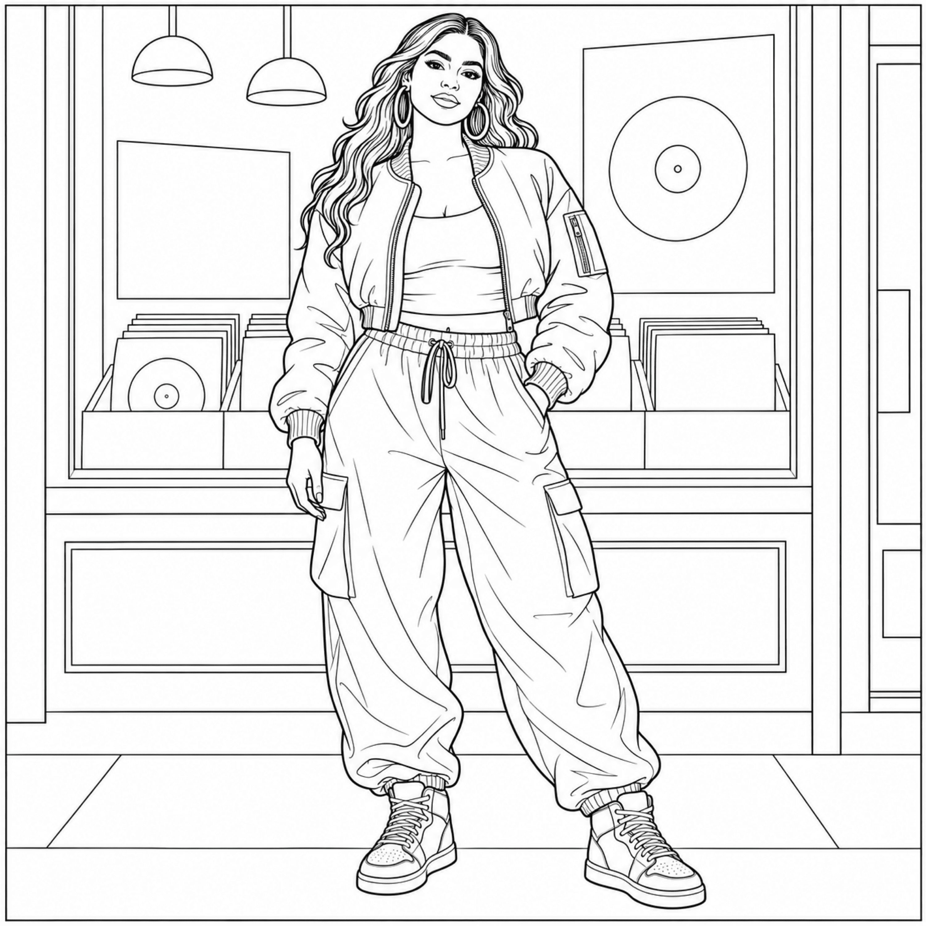 Free printable Streetwear Bomber Layers coloring illustration