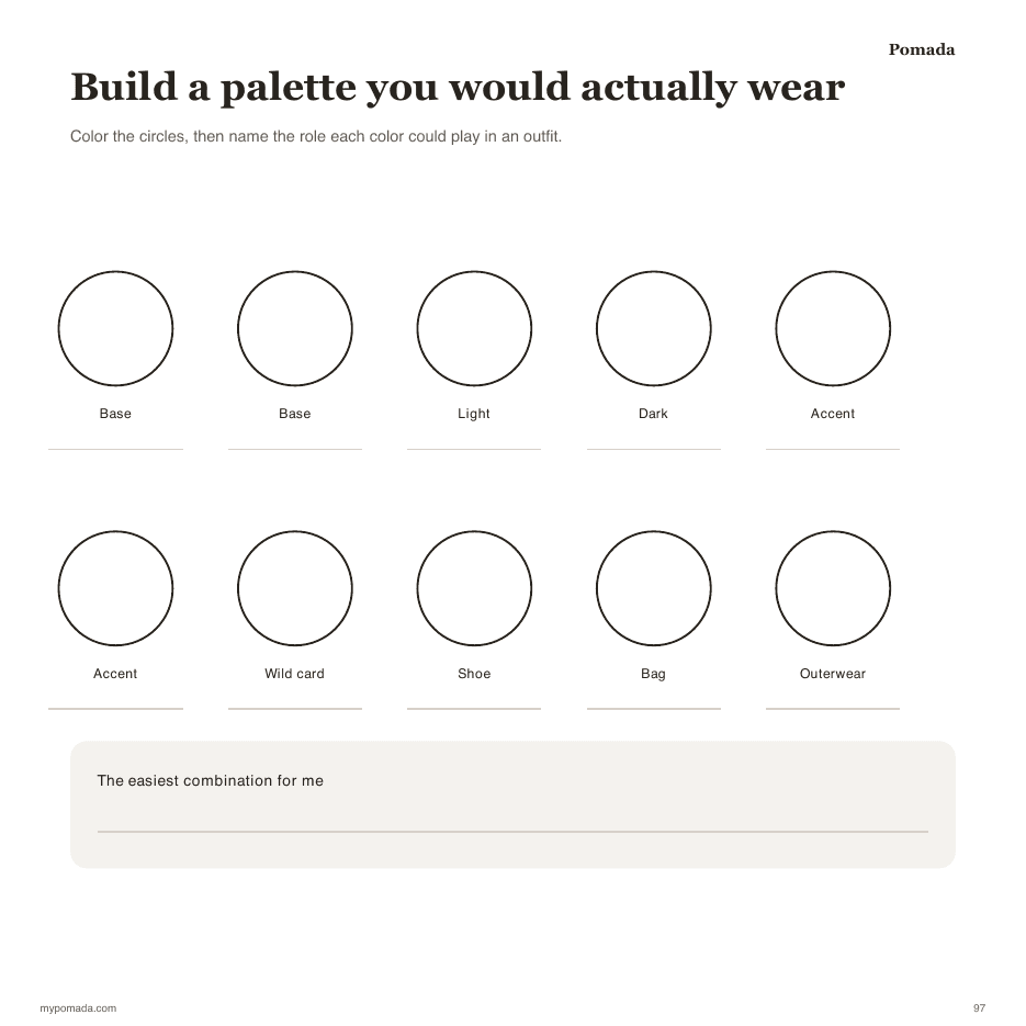 Build a palette you would actually wear worksheet from the fashion coloring book