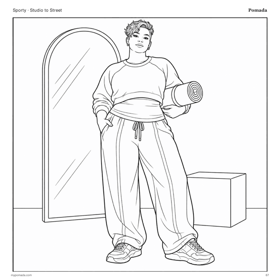 Sporty Studio to Street fashion coloring page from the Pomada book