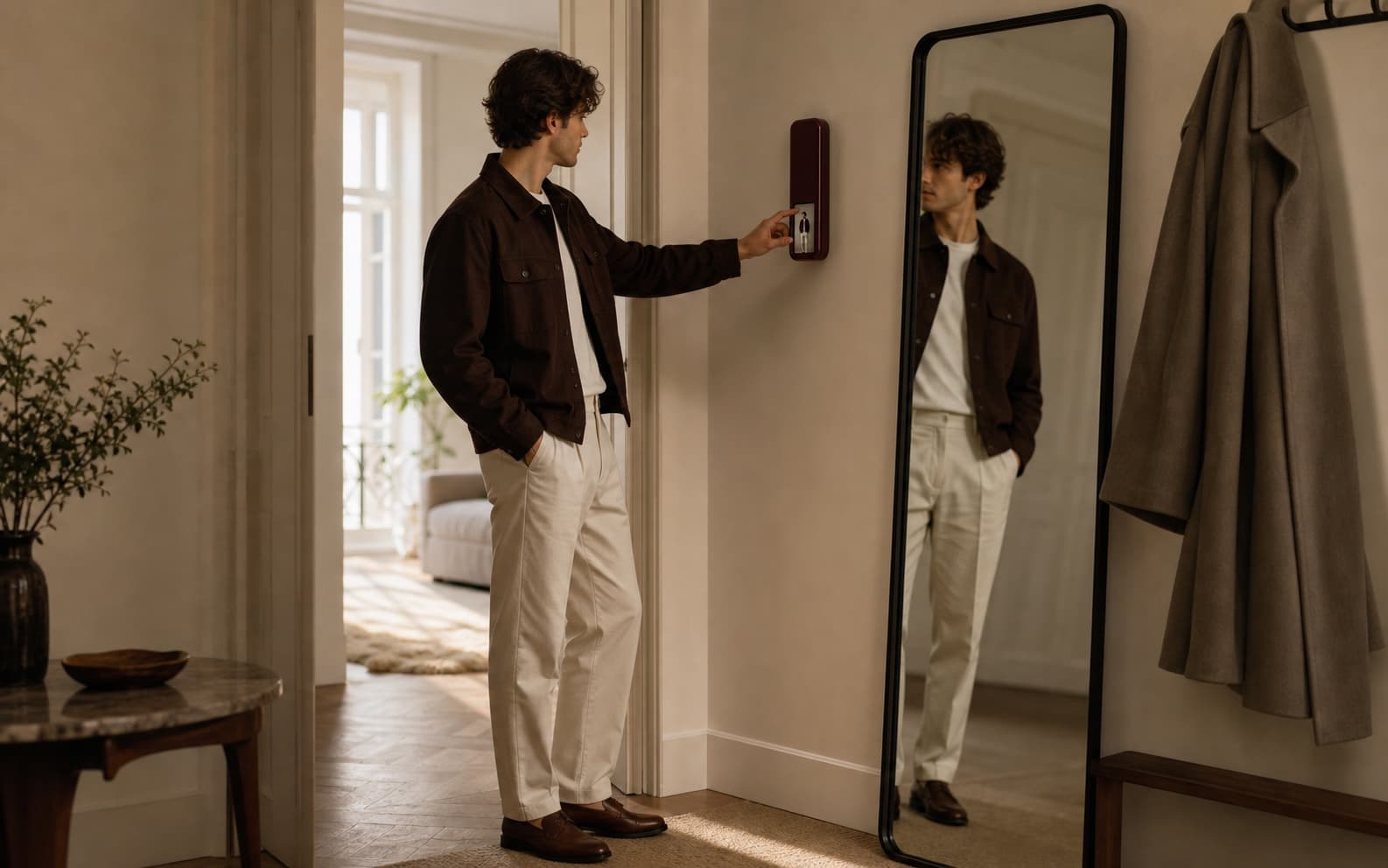 Pomada Camera mounted beside a full-length mirror as an automatic outfit tracker