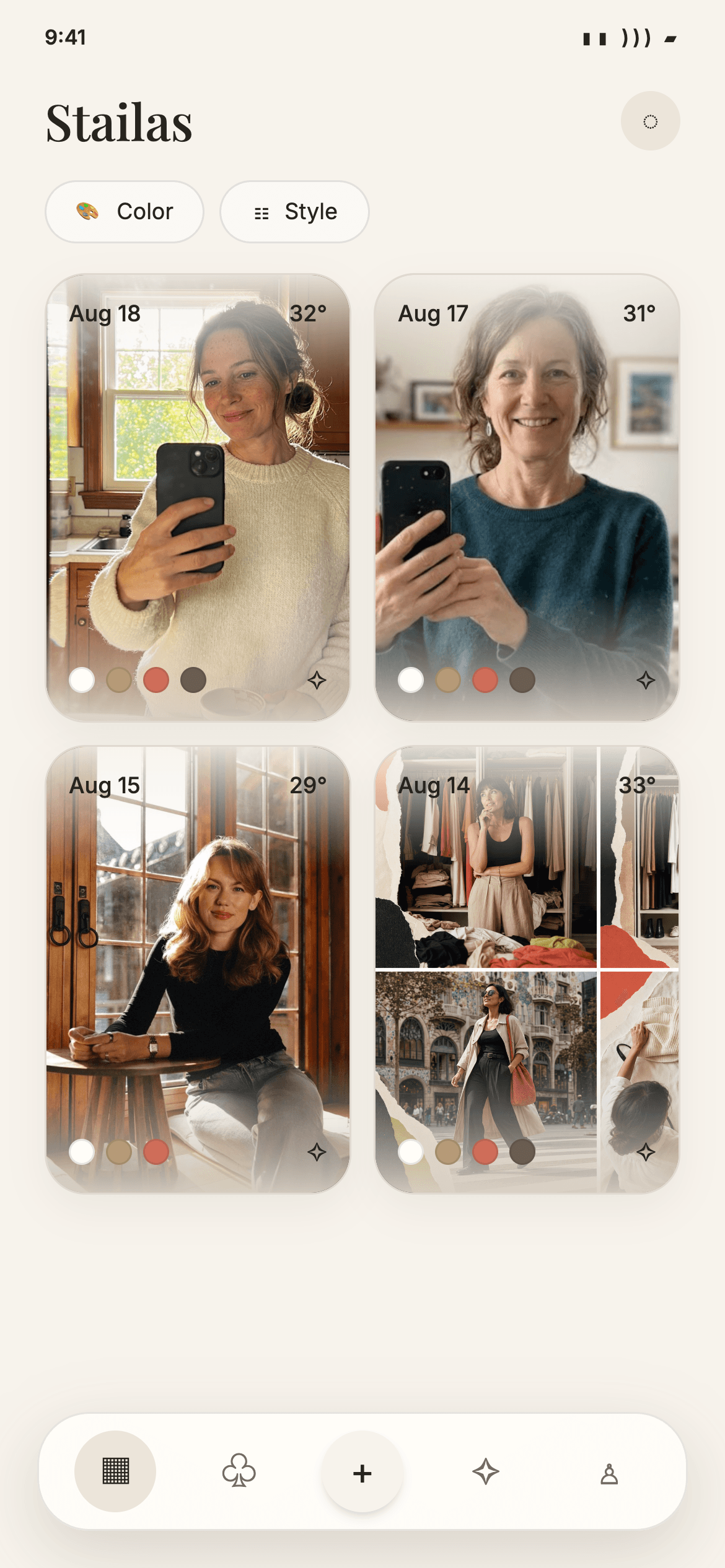 Pomada Style Log displaying a chronological history of outfit photos